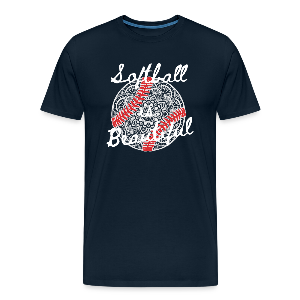 Softball Is Beautiful His or Her Premium Organic T-Shirt - deep navy