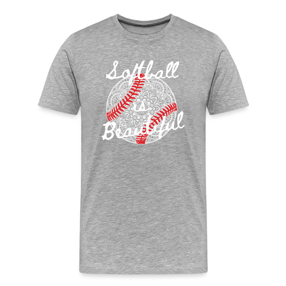 Softball Is Beautiful His or Her Premium Organic T-Shirt - heather gray
