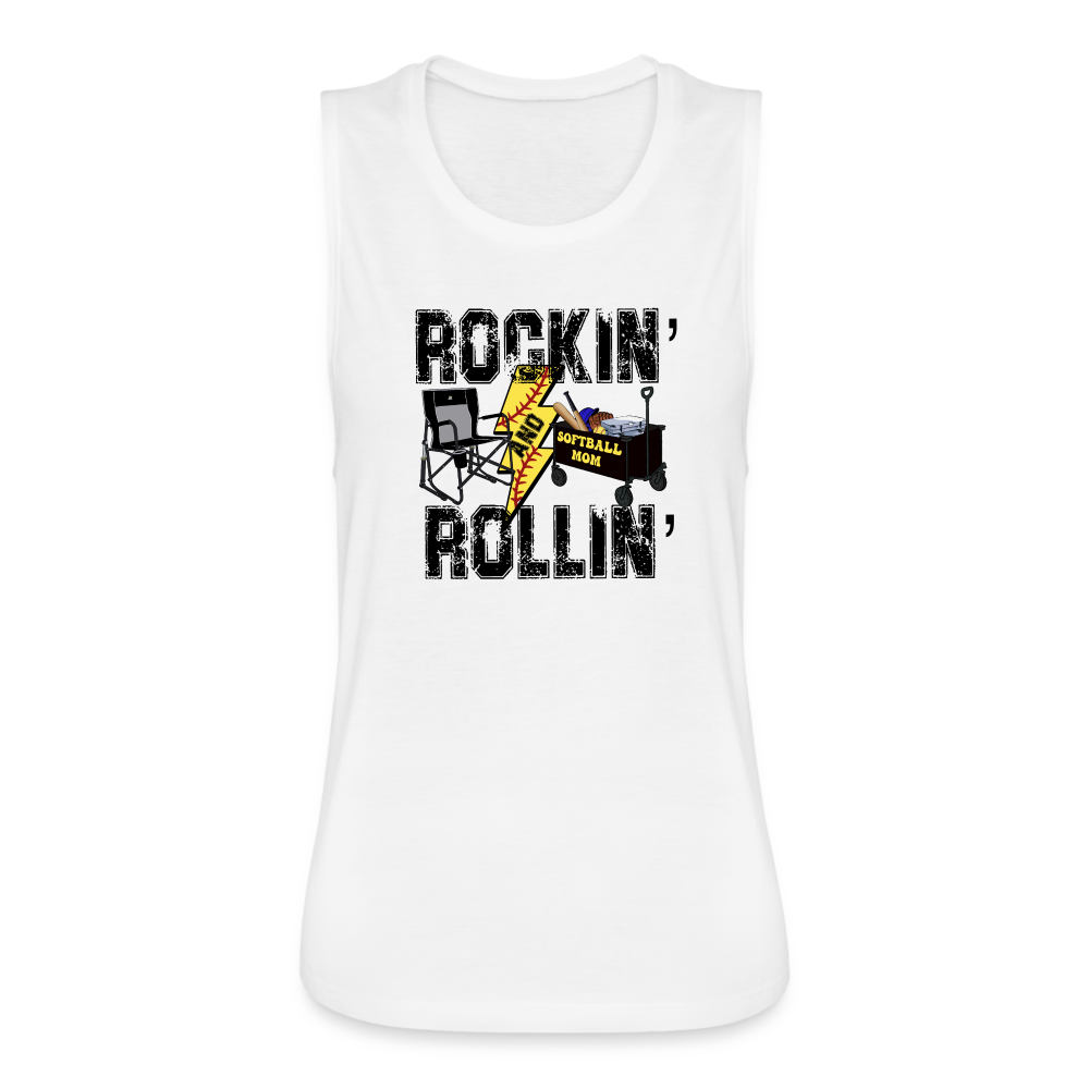 Rockin' Rollin' Women's Flowy Muscle Tank by Bella - white