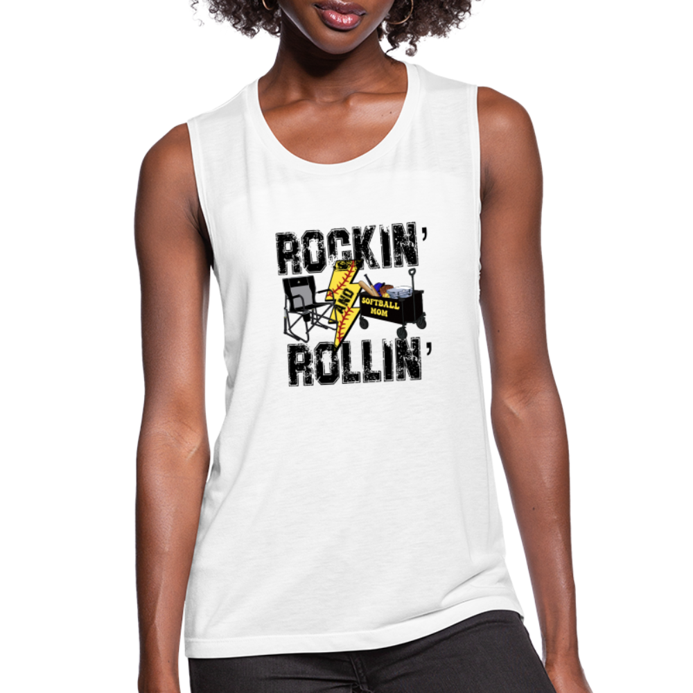 Rockin' Rollin' Women's Flowy Muscle Tank by Bella - white