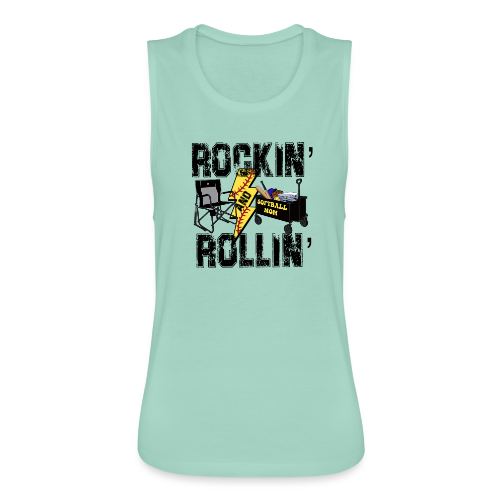 Rockin' Rollin' Women's Flowy Muscle Tank by Bella - dusty mint blue