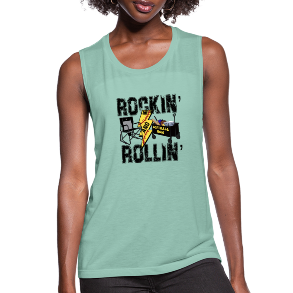 Rockin' Rollin' Women's Flowy Muscle Tank by Bella - dusty mint blue